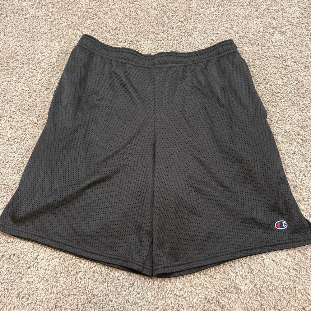 Champion Mesh Athletic Shorts Mens Large Gray Basketball Gym Activewear Logo